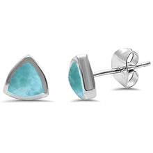 Load image into Gallery viewer, Sterling Silver Trillion Shape Natural Larimar Earrings