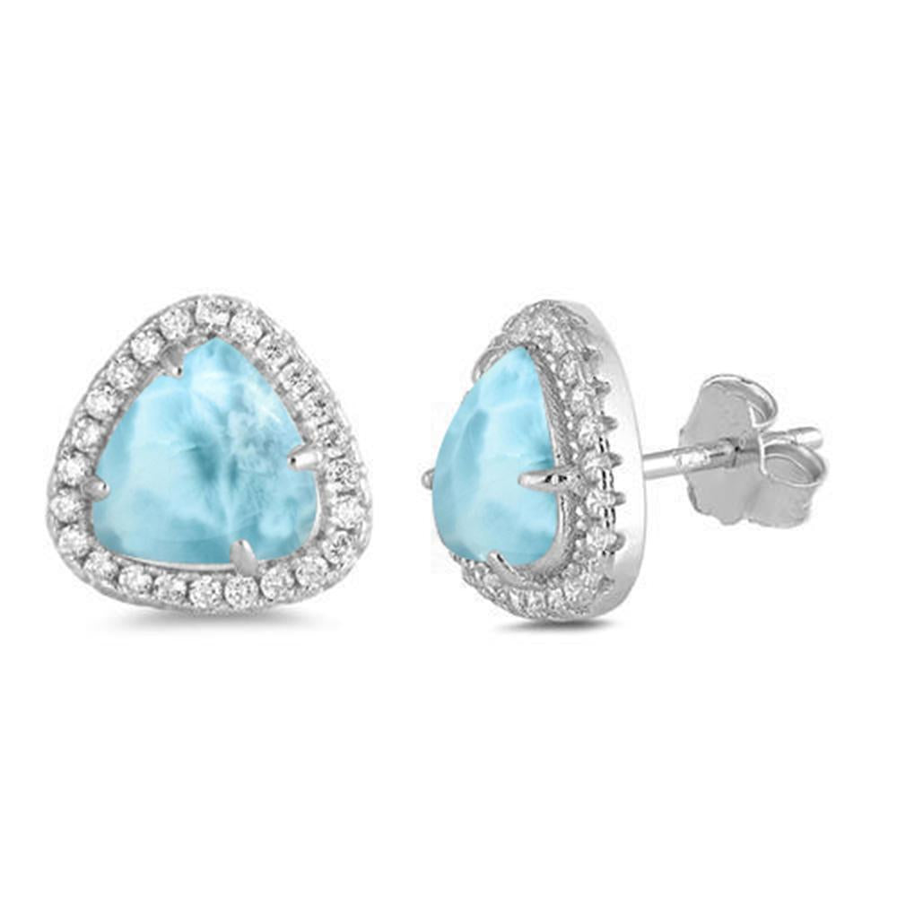 Sterling Silver Natural Larimar & Cubic Zirconia Trillion Cut Earrings