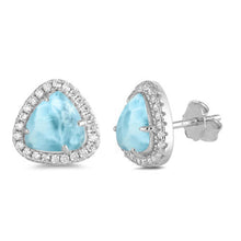 Load image into Gallery viewer, Sterling Silver Natural Larimar &amp; Cubic Zirconia Trillion Cut Earrings