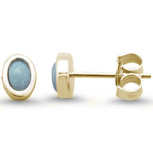 Load image into Gallery viewer, Sterling Silver Yellow Gold Plated Oval Larimar Stud Earrings - silverdepot