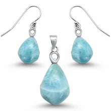 Load image into Gallery viewer, Sterling Silver Natural Cut Larimar Earring And Pendant Set