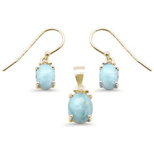 Load image into Gallery viewer, Sterling Silver Yellow Gold Plated Oval Natural Larimar Pendant and Earring Set - silverdepot