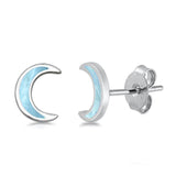 Sterling Silver Natural Larimar Half Moon Stud Earrings