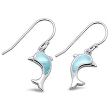 Load image into Gallery viewer, Sterling Silver Dolphin Dangle Natural Larimar Drop Earrings