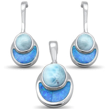 Load image into Gallery viewer, Sterling Silver Natural Larimar And Blue Opal Earring And Pendant Set