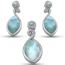 Load image into Gallery viewer, Sterling Silver Natural Larimar CZ And Blue Sapphire Earring And Pendant Set