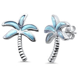 Sterling Silver Palm Tree Natural Larimar Earrings