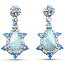 Load image into Gallery viewer, Sterling Silver Pear Shaped Natural Larimar Blue Topaz And CZ Earrings