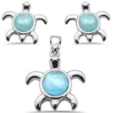 Load image into Gallery viewer, Sterling Silver Oval Natural Larimar Turtle Pendant and Earring Set