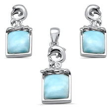 Load image into Gallery viewer, Sterling Silver Radiant Cut Natural Larimar Dolphin Pendant and Earring Set