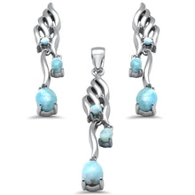 Load image into Gallery viewer, Sterling Silver Pear Shape Natural Larimar Dangling Pendant and Earring Set