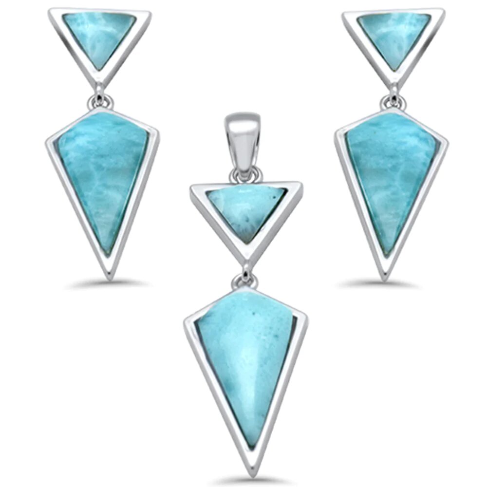 Sterling Silver Multi Shape Natural Larimar Pendant and Earring Set