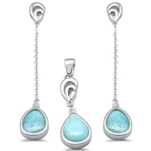 Load image into Gallery viewer, Sterling Silver Pear Shape Natural Larimar Dangling Drop Pendant and Earring Set