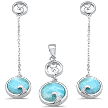 Load image into Gallery viewer, Sterling Silver Natural Larimar Wave Dangling Pendant and Earring Set