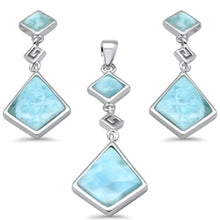 Load image into Gallery viewer, Sterling Silver Natural Larimar Greek Design Pendant and Earring Set