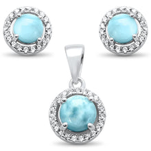 Load image into Gallery viewer, Sterling Silver Natural Halo Larimar and Cubic Zirconia Earring and Pendant Set