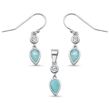 Load image into Gallery viewer, Sterling Silver Natural Larimar Teardrop and Cz Dangle Earring and Pendant Set