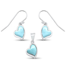 Load image into Gallery viewer, Sterling Silver Natural Larimar Heart Shape Dangle Earring and Pendant Set