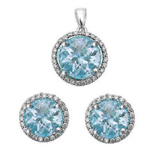 Load image into Gallery viewer, Sterling Silver Halo Simulated Aquamarine Pendant and Earring Set - silverdepot