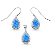 Load image into Gallery viewer, Sterling Silver Pear Shape Blue Opal And Cubic Zirconia Earring And Pendant Set