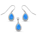 Sterling Silver Pear Shape Blue Opal And Cubic Zirconia Earring And Pendant Set