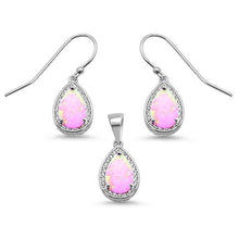 Load image into Gallery viewer, Sterling Silver Pear Shape Pink Opal and Cubic Zirconia Earring and Pendant Set