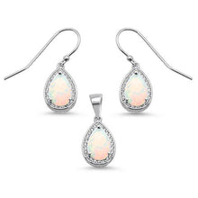 Load image into Gallery viewer, Sterling Silver Pear Shape White Opal and Cubic Zirconia Earring and Pendant Set