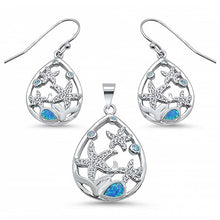Load image into Gallery viewer, Sterling Silver Blue Opal And Aquamarine Star CZ Drop Pendant And Earrings