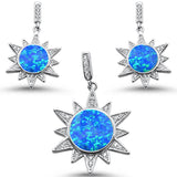 Sterling Silver Blue Opal Elegant Starburst Earring And Pendant Set