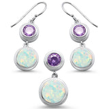 Sterling Silver Round Opal Amethyst And Cubic Zirconia Earring And Pendant Set