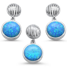 Load image into Gallery viewer, Sterling Silver Round Blue Opal Earrings And Pendant Set