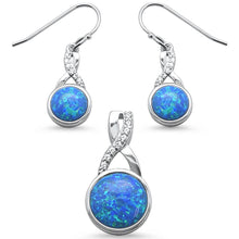 Load image into Gallery viewer, Sterling Silver Round Blue Opal And Cubic Zirconia Earrings And Pendant Set