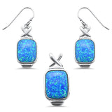 Sterling Silver Cushion Cut Blue Opal Pendant And Earring Set