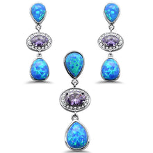 Load image into Gallery viewer, Sterling Silver Pear Blue Opal And Amethyst Pendant And Earring Set