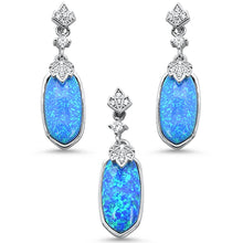 Load image into Gallery viewer, Sterling Silver Blue Opal And Cubic Zirconia Pendant And Earring Set