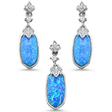 Sterling Silver Blue Opal And Cubic Zirconia Pendant And Earring Set