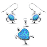 Sterling Silver Round Blue Opal And Cubic Zirconia Pendant And Earring Set