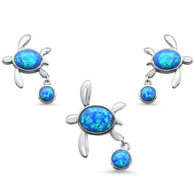 Load image into Gallery viewer, Sterling Silver New Blue Opal Turtle Pendant And Earring Set