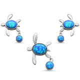Sterling Silver New Blue Opal Turtle Pendant And Earring Set