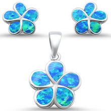 Load image into Gallery viewer, Sterling Silver Blue Opal Plumeria Flower Earring And Pendant Set, Length 4inchAnd Pendant Width 20mmAnd Earrings Thickness 10mm