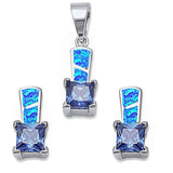 Sterling Silver Blue Opal and Tanzanite Earring and Pendant AndPendant 0.75InchesAnd Earrings 13mm