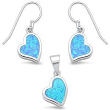 Load image into Gallery viewer, Sterling Silver Blue Opal Heart Shape Dangling Earring and Pendant Set