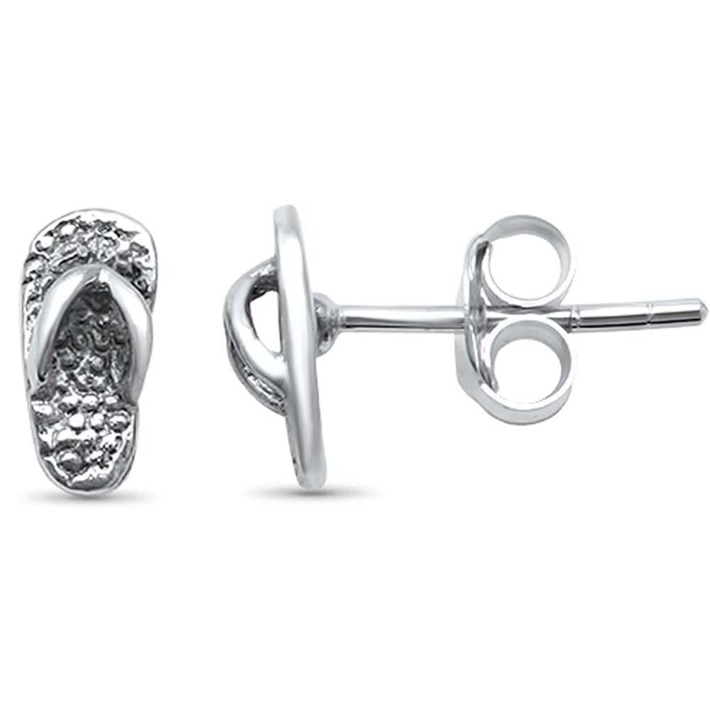 Sterling Silver Plain Beach Flip Flop Sandal Earrings
