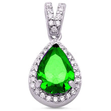 Load image into Gallery viewer, Sterling Silver Pear Emerald and Cubic Zirconia PendantAndLength 0.62Inches