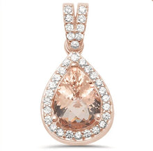Load image into Gallery viewer, Sterling Silver Rose Gold Plated Pear Morganite and Cubic Zirconia Pendant