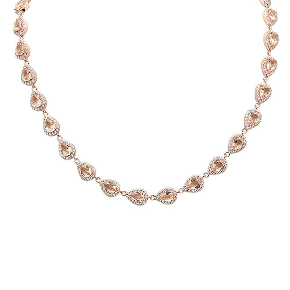Sterling Silver Rose Gold Plated Morganite and Cubic Zirconia Necklace