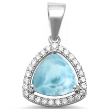 Load image into Gallery viewer, Sterling Silver Trillion Shape Natural Larimar and Cubic Zirconia Pendant