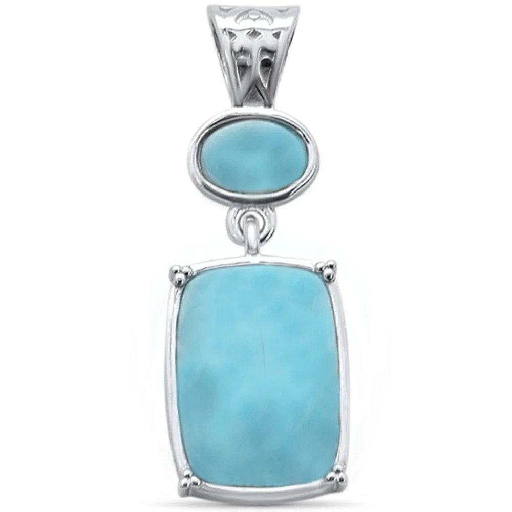Sterling Silver Cushion Cut and Oval Natural Larimar Pendant