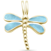Load image into Gallery viewer, Sterling Silver Yellow Gold Plated Natural Larimar Dragonfly Pendant