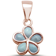 Load image into Gallery viewer, Sterling Silver Rose Gold Plated Larimar Plumeria Pendant